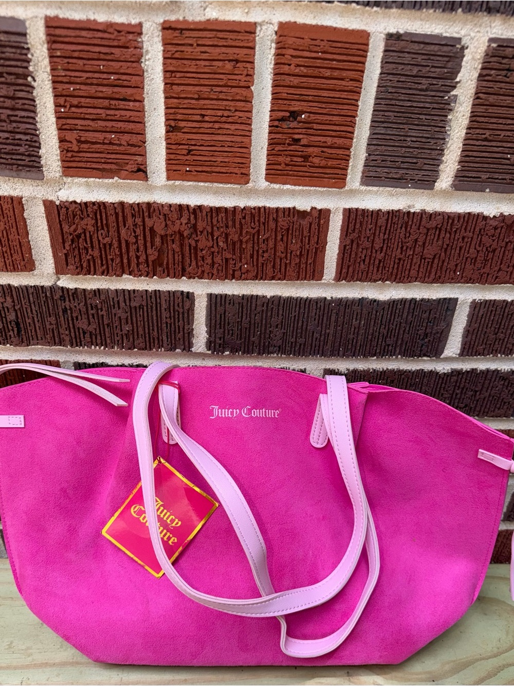 Juicy Couture Hot Pink Suede Tote with Pale Pink Straps